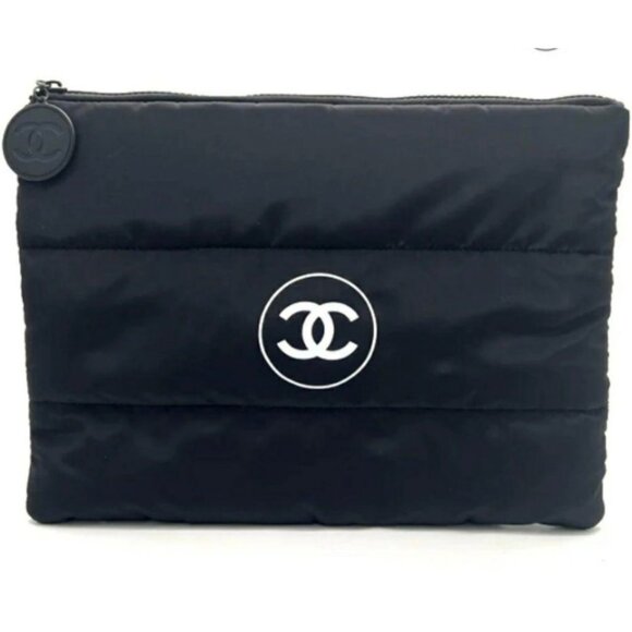 Authentic Black Chanel Beauty Make Up Clutch Logo Authentic wChanel Tag 11 x 8 - Picture 1 of 16